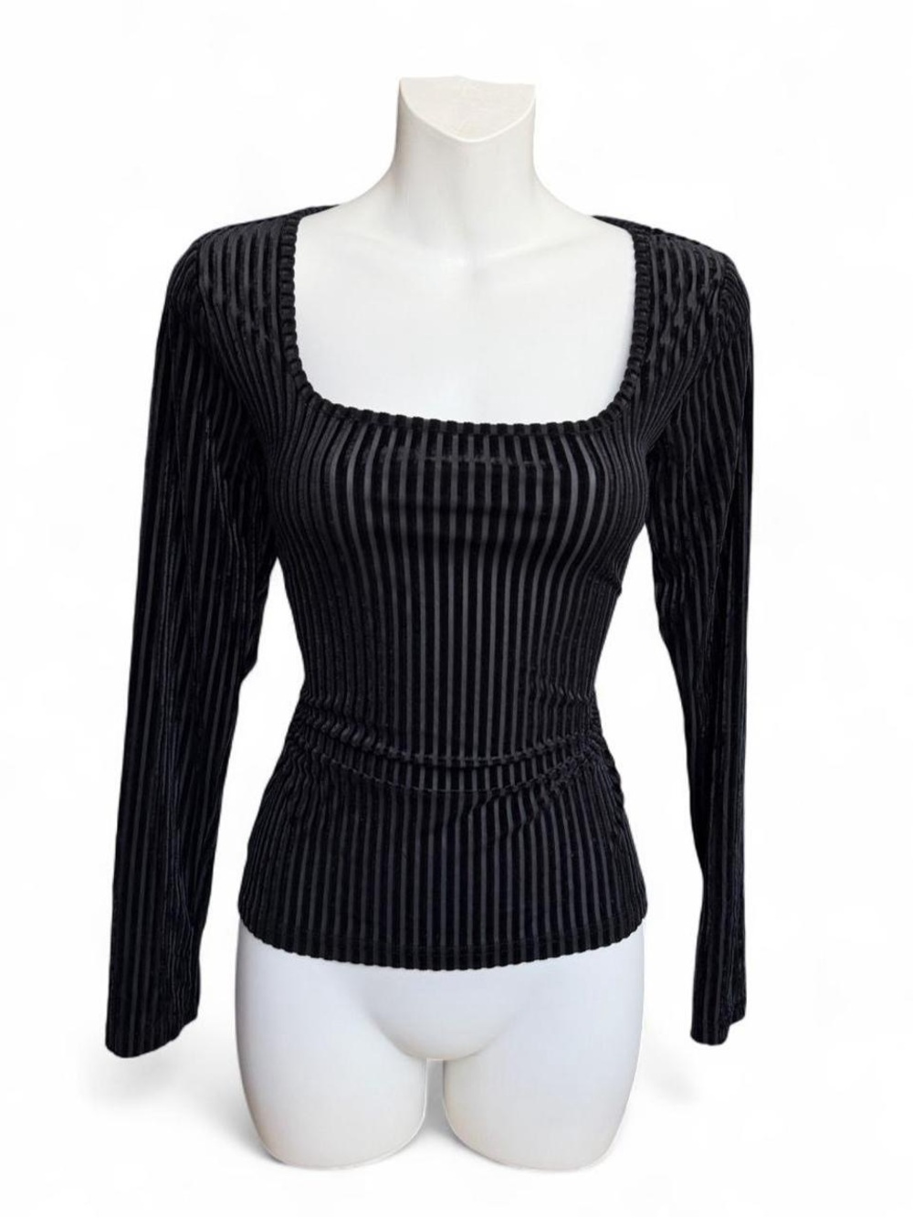 SHEIN Black Ribbed Square Neck Long Sleeve Top